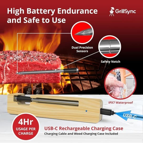 Digital kötttermometer Trådlös dubbelsensor Bluetooth BBQ-termometer för grillning, matlagning, rökning