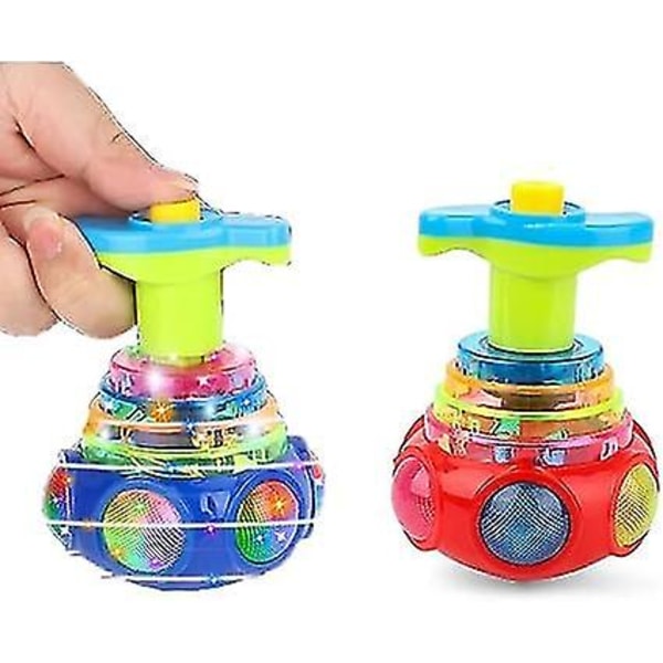 2 stk Musikkblinkende Spinnerleker med Kaster, Lysende Spinnertopper for Barn, Gyroskop LED Lysende Leke, Blinkende Spinnertopp Leke, Tilfeldig Farge