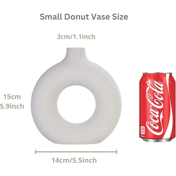 HA~Liten Vit Donut Vas Keramik Vas För Pampasgräs, Rum Deko Boho Hem Mini Vas Ornament Estetisk Dekor Vardagsrum S