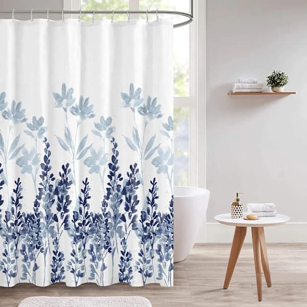 Mögelresistent duschdraperi vattentätt polyestertyg duschdraperi med 12 krokar badrum 180x180 cm, blått mönster