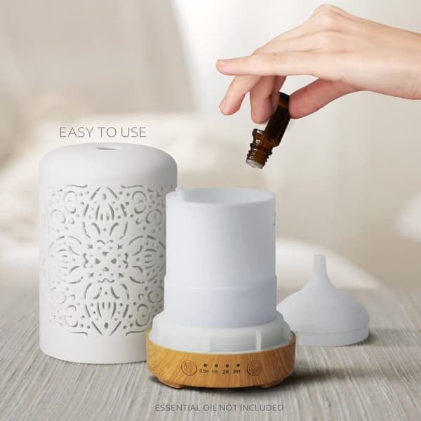 Aroma Diffuser - Hvit Keramisk Duftolje Diffuser - 7 Lysfarger