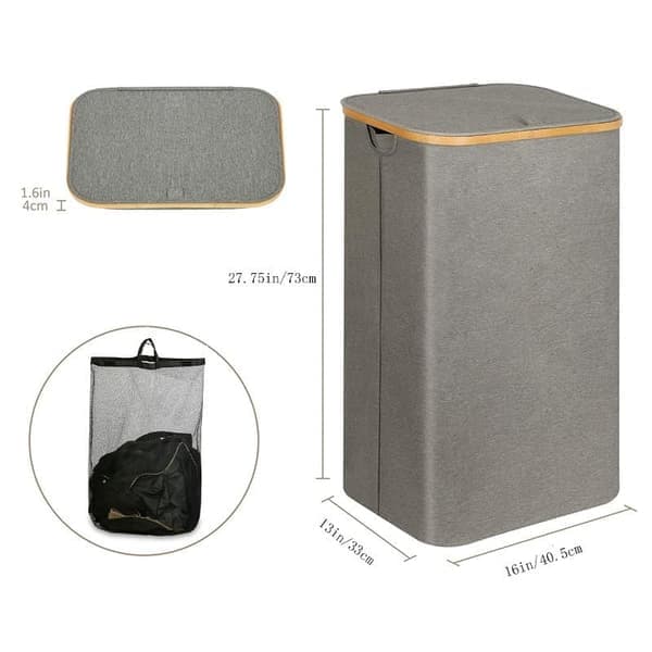 Laundry Basket with Lid - 100L Large Collapsible Laundry Hamper with Bamboo Handles & Inner Bag