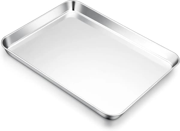 Stekebrett i rustfritt stål, halv størrelse, for baking og steking, 17,5 x 13 tommer, sølv