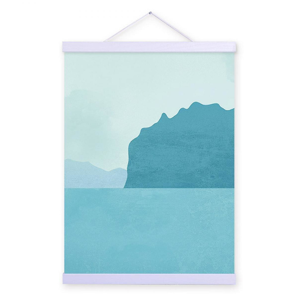 Wekity Naturlig Havlandskab Væghængt Canvas Print Poster, Enkel Mode Akvarel Kunsttegning Dekoration til Hjemmet Stue Soveværelse Kontor og Børn