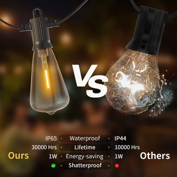 Solcellsslinga 30 m utomhus, IP65 vattentät, LED-ljusslinga med 25+2 ST38-lampor, trädgårdsdekor