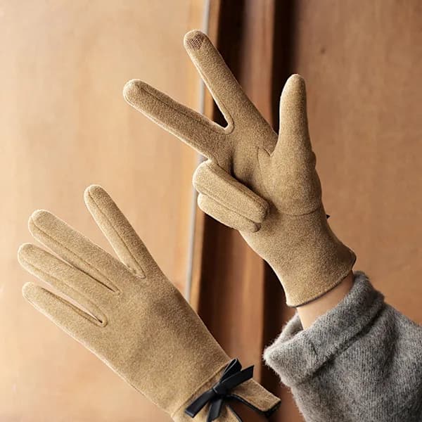 Varme vinterhandsker til damer med følsomme fingerspidser til berøringsskærm, bløde forede vindtætte handsker Camel