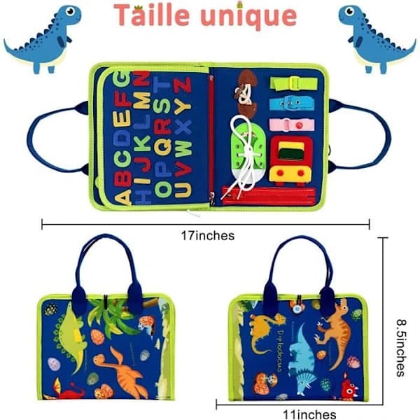 Aktivitetstavle til børn - Dinosaurlegetøj Bærbar Montessori-tavle - Blå - 1-4 år