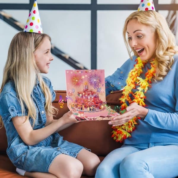 Musikalsk Bursdagskort 3D Gratulasjonskort – Fin Gave Rosa