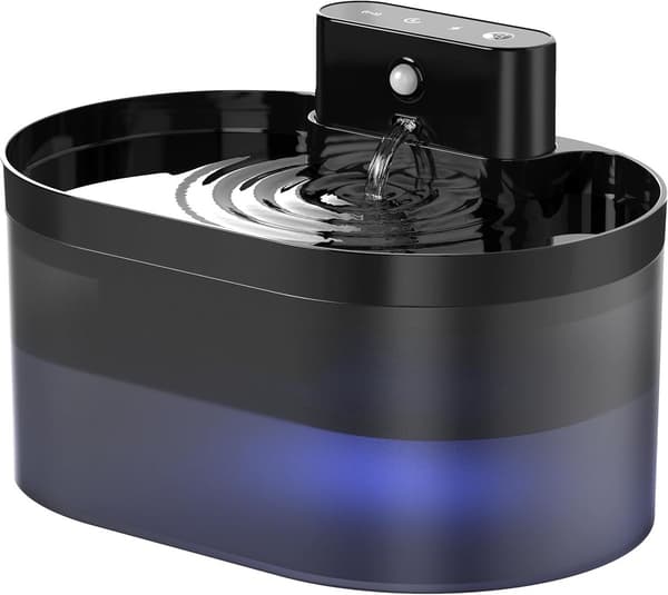 Trådløs kattevannfontene, 2L oppladbart batteri, bevegelsessensor, firelagsfiltrering, tre moduser, for innekatter, svart