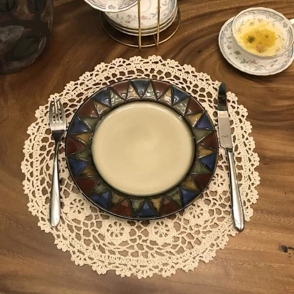 Beige Håndlagde Heklede Duker Bomullsunderlag Blonde Duk Rund Blonde Underlag Heklet Underlag 12 Tommer 2-pakning