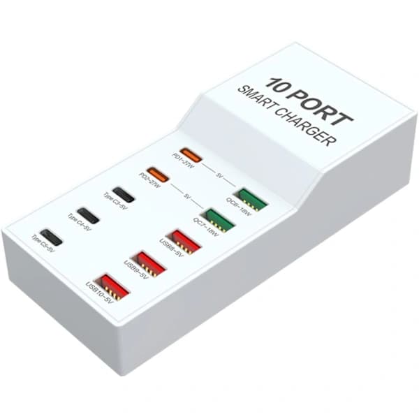 HA~10-Port 72W Multiladestation til Smartphones, Tablets og Andre USB-Enheder