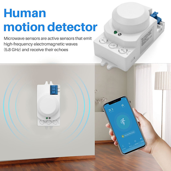 5,8 GHz Hf-system LED-rörelsesensorljusströmbrytare Kroppsdetektor, vit