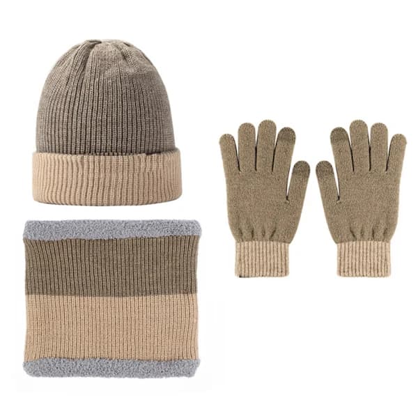 Vinterlue, skjerf og berøringsskjermhansker for menn og kvinner Camel+beige