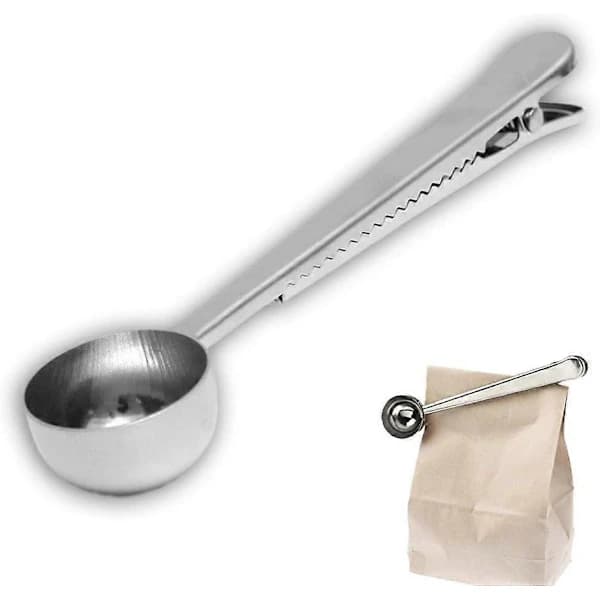 7-tommers Kaffeskef med Poseklemme, Kaffemål, til Malet Kaffe og Bønner, Rustfrit Stål