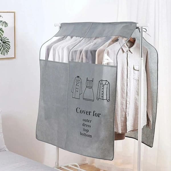HA~Transparent Klesplaggdeksel Vindus Støvtett Klesbeskyttelse Universal Klesplaggdeksel - 90x110 cm, grå