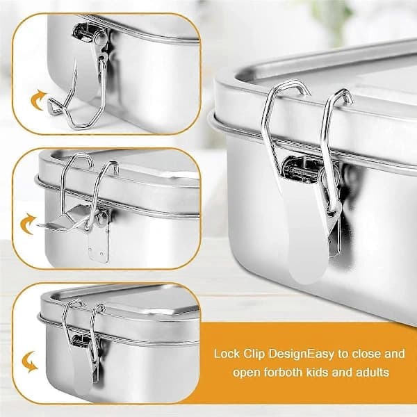Proof Bento Matboks i Rustfritt Stål, Metall Bento Matboks for Barn eller Voksne, 2 Rom