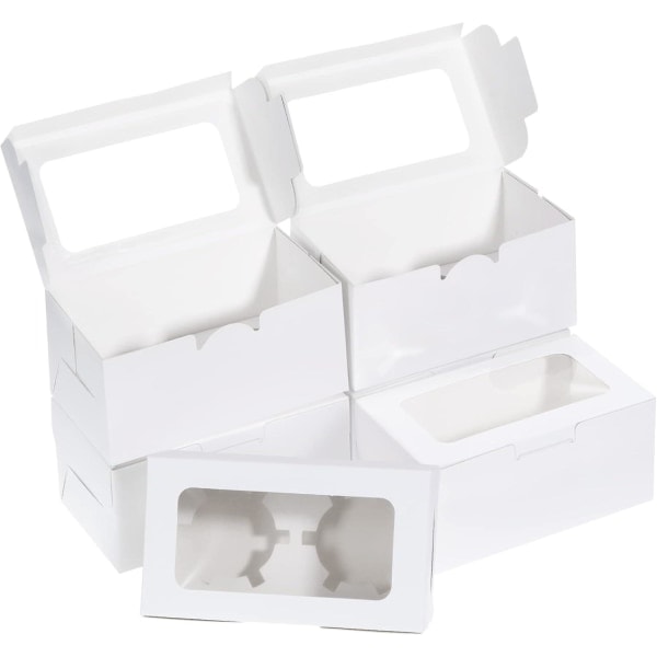 /HA/ Vita 50-pack Cupcake-lådor med fönster och insatser, 2-håls kaklådor, bagerilådor, kartongförpackningslåda för muffins, bakverk, cupcakes, kakor
