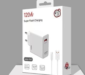 Oplader - Hurtigoplader - 120W oplader - Oplader + kabel - Europæisk rejseadapter