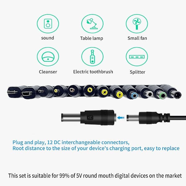 5V USB til DC5521 Strømkabel Støtter Lading Inkluderer 12 Kontaktspisser []