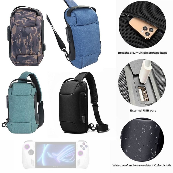 Ny for 7 tommers ASUS ROG Ally tilpasset super oppbevaringspose vanntett pose støtsikkert pose anti-tyveribeltelås