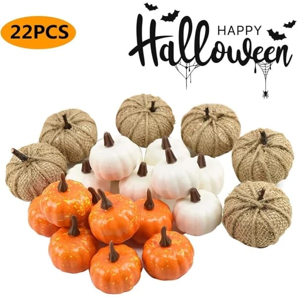 22-pak små kunstige græskar efterårsdekoration, blandede græskar sækkelærred græskar efterårshøst Thanksgiving Halloween