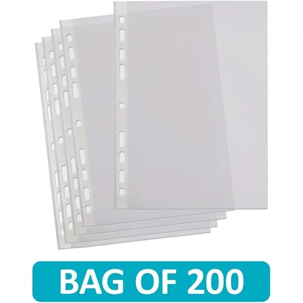 Lommer, transparente A4-plastlommer, forstærket ryg, multihul til ringbind, 200-pakke 200 stk.
