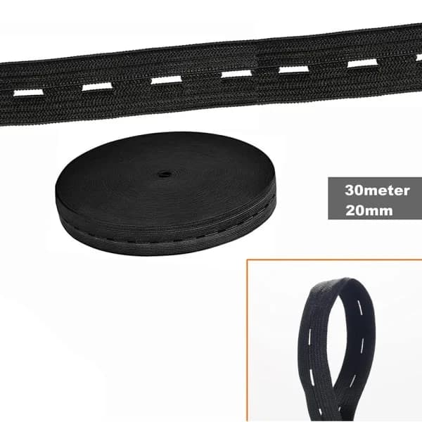 30m x 20mm elastisk bånd med knapphull, flat elastisk med hull