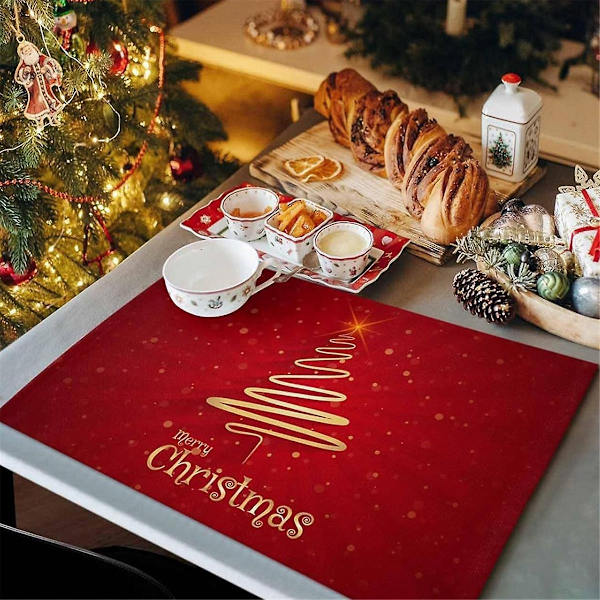 God Jul Julgransunderlägg Set Om 6, Icke-/Torkbara Linnedutrymmen Matsal Bordsunderlägg Set, Värmebeständiga T