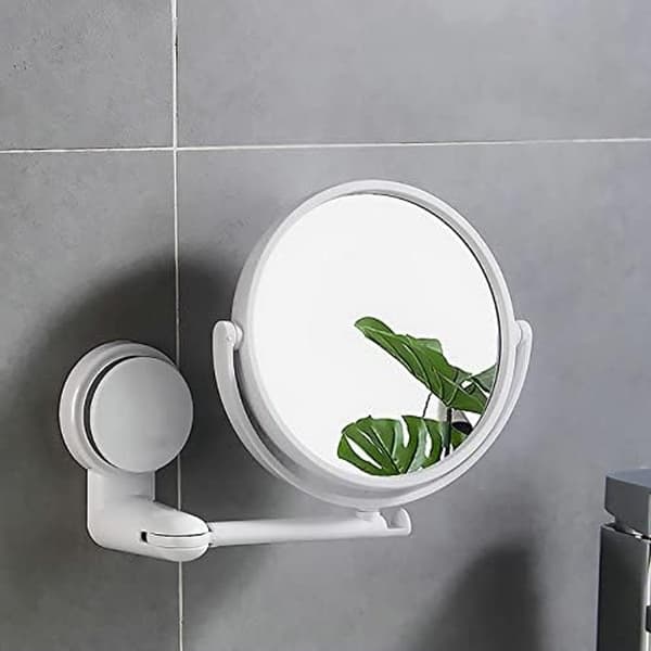 Dobbeltsidet makeup-spejl, ABS og PVC, 360° roterende foldbart design, borefri sugekopmontering til badeværelser, hvid