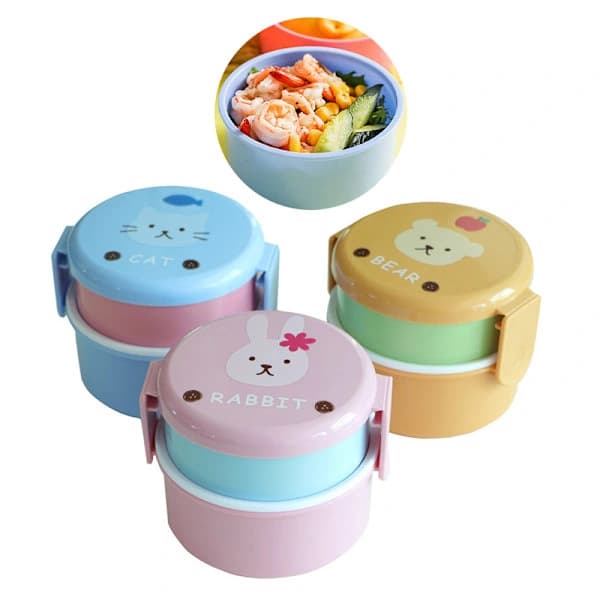 /HH/540ml Dubbellagers Rund Mini Bento Box Matlåda för Barn (Blå)