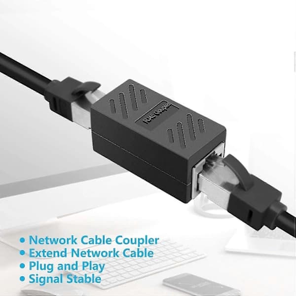 2-delt Rj45-stik, Ethernet-kabel Forlænger Hun Til Hun Adapter (sort) []
