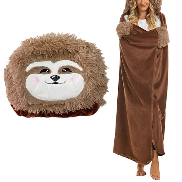 Gave til kvinner, bærbar teppe for kvinner, mørkebrun dovendyrgave til kvinner, sofateppe, dovendyrteppe, varmt koseteppe, fluffy, teppe med