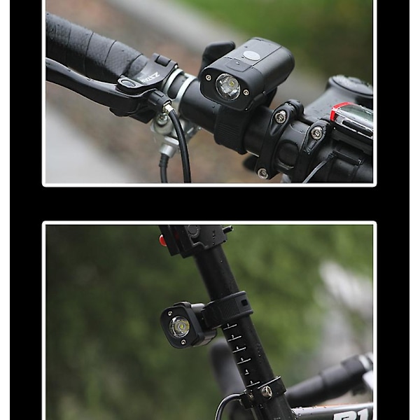 USB genopladelig vandtæt cykelforlygte, egnet til natkørsel mountainbike - forlygte + 056 baglygte (enkeltpakning)
