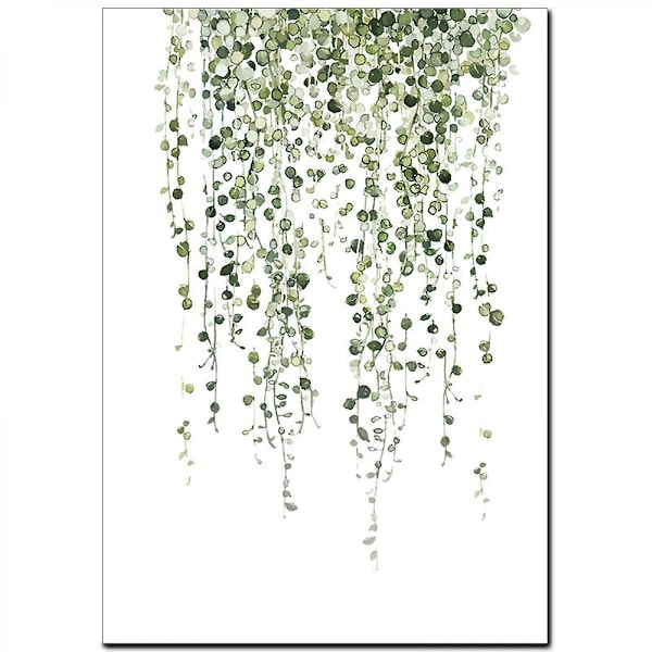 Wekity Grön Blad Väggkonst Canvas Tryck Affisch, Enkel Vitalitet Vattenfärg Konst Ritning Dekor för Hem Vardagsrum Sovrum Kontor (Set om 4 Oinramade,