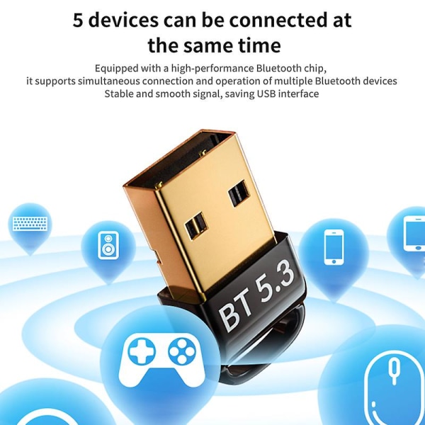 USB Bluetooth 5.3 Adapter Dongle USB BT 5.3 Mottaker Sender for PC Høytaler Trådløs Mus Tastatur Musikk Lyd Sender