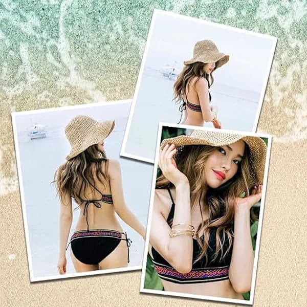 HA~Dam Halmhat Strand Solhat Foldbar Stor Dame Floppy Papirflet Bred Skygge til Rejsedekoration