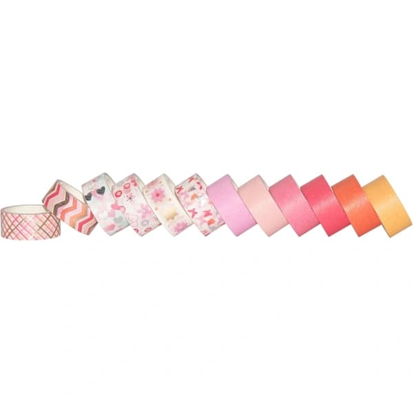 12 Rullar Washi Tejp Set Maskering Dekorativ Tejp (Rosa Mix)