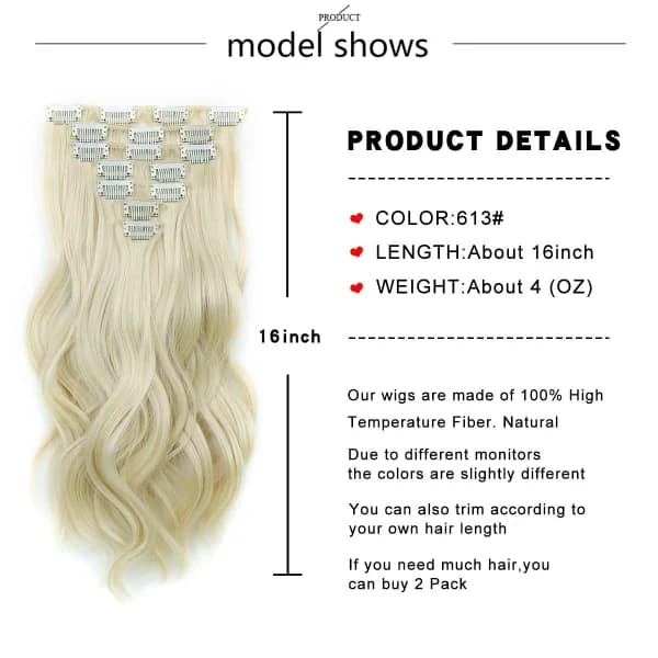 Clip-in Hårforlengelse, 40 cm 7 stk Blonde Hårforlengelser