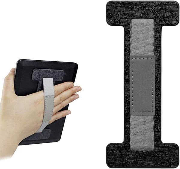 Universal surfplatta handrem, självhäftande I-formad elastisk halkfri grepp för iPad E-läsare, enhandsanvändning, svart grå