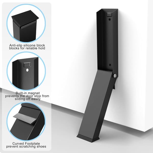 Dørstopper, foldbar fodpedal i rustfrit stål, kickdown-holder, anti-slam design til hoved- og indvendige døre, sort