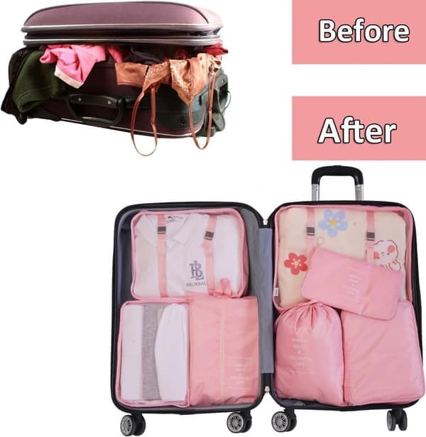 Pakkekuber - Organizer for koffert - 7 stk - Rosa