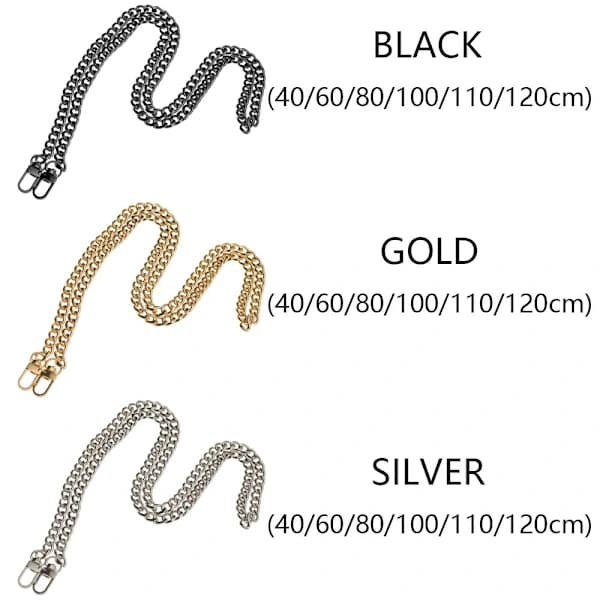 HA-Skulderrem Taske Kæde SORT 80CM - lager sort black 80 cm