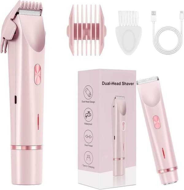 2-i-1 Vanntett barbermaskin for kvinner med dobbelthode, IPX7, bikinitrimmer, Type-C