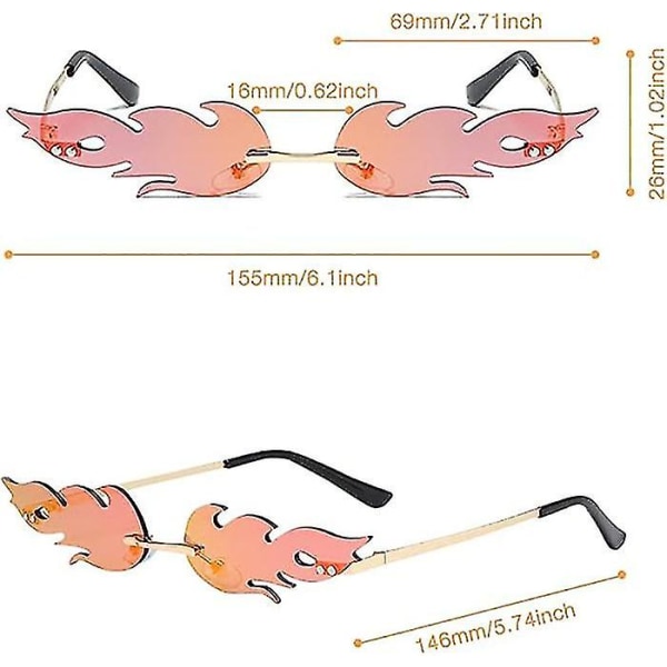 5 parin rimless-aaltoliekin liekkisilmäsarjan, retro punk -tyyliset aurinkolasit liekkimuodon lasit