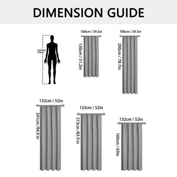 Mørklægningsgardiner, 2 Paneler, 100% Mørklægning Solbeskyttelse Til Stue, Grå, 132 x 241 cm