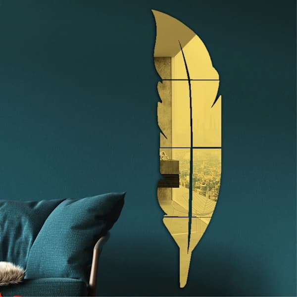 Fjäder Väggspegel (Guld), 3D Akryl Fjäderspegel Vägg S-FM-