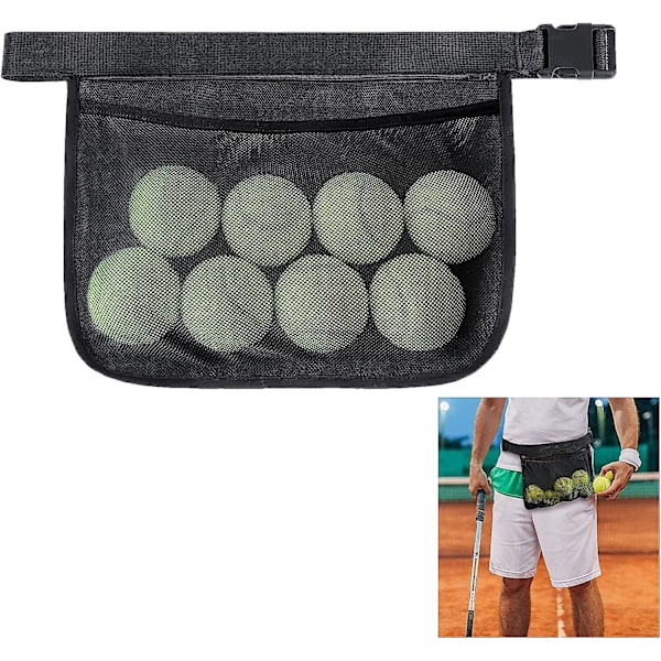 Tennisballholder - Justerbar midje Tennisballholder for kvinner og menn Pickleball Ballholder, Mesh midje hofteveske bærer, holder 8 tennisballtilbehør