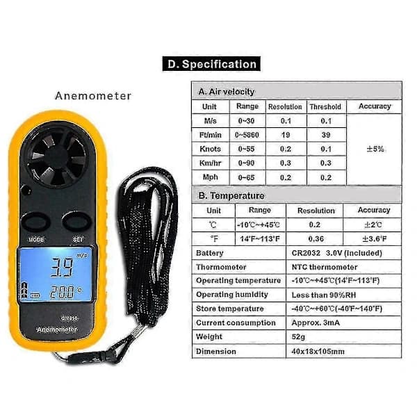 HA~GM816 Digital Anemometer Vindmätare