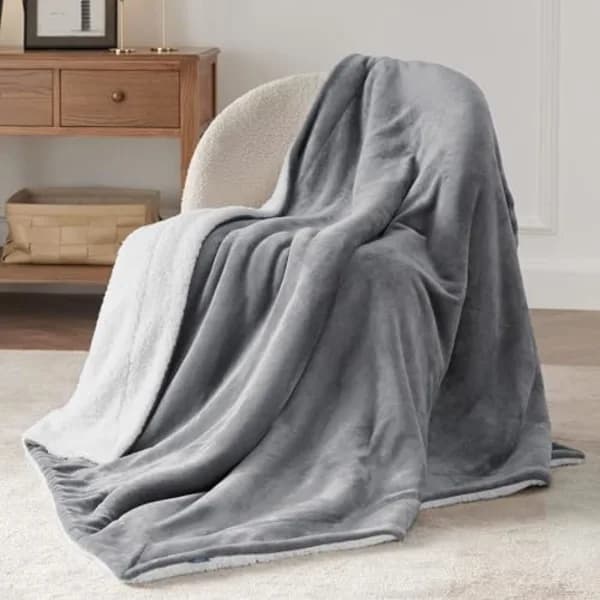 Sherpa Sofatæppe Fleecetæppe - Gråt Plaid 150x200, 2 Personer Blødt og Varmt