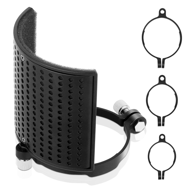 Mikrofon Pop Filter Shield Filter Screen (1 set, svart)